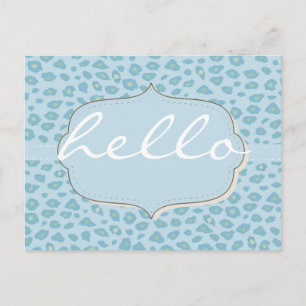 Blue Leopard Print Hello Postkarte