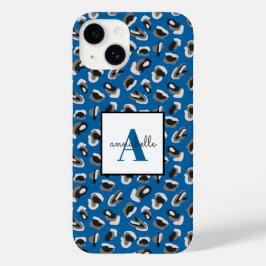 Blue Leopard Print Monogram Case-Mate iPhone 14 Hülle