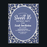 Blue Leopard Print Sweet 16 Einladung<br><div class="desc">Trendy blau und weiß leopard print Sweet 16 Geburtstagsfeier Einladung.</div>