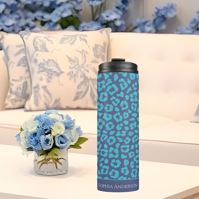 Blue Leopard Print Thermosbecher (Blue Leopard Print Thermal Tumbler)