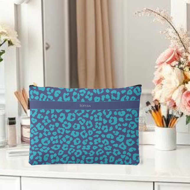 Blue Leopard Print Zubehörtasche (Leopard Pattern Blue- Accessory Pouch )