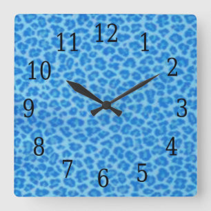Blue Leopard Skin Square Clock Quadratische Wanduhr
