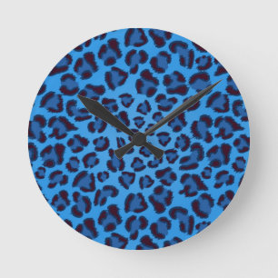 blue leopard texture pattern runde wanduhr