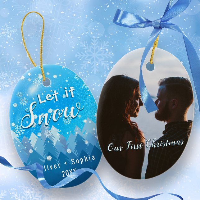Blue Let it Snow First Christmas Foto Ornament (Von Creator hochgeladen)