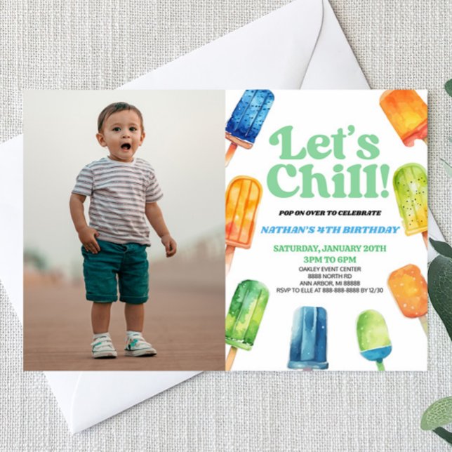 Blue Let's Chill Popsicle Picture Birthday Party Einladung (Von Creator hochgeladen)