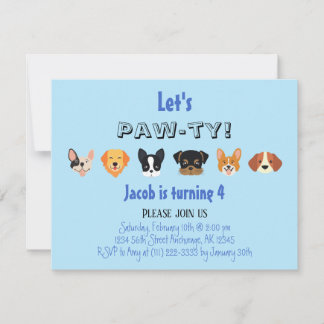 Blue Let's Pawty Puppy Boy Geburtstagsparty Einladung