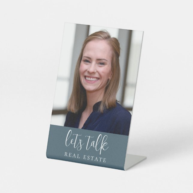 Blue Let's Talk Real Anwesen Beruflich Sockelschild (Vorderseite)