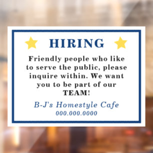 Blue Letters HIRING Notice Fensteraufkleber