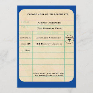 Blue Library Card Geburtstag Einladung