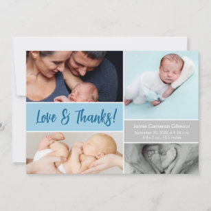 Blue Liebe & Dankfoto Collage Baby Shooter Dankeskarte