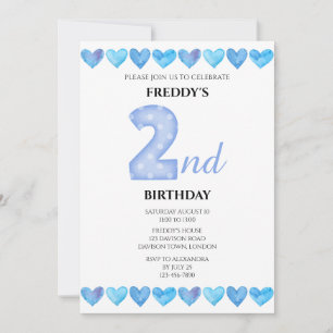Blue Liebe Hearts 2. Geburtstag Foto Einladung