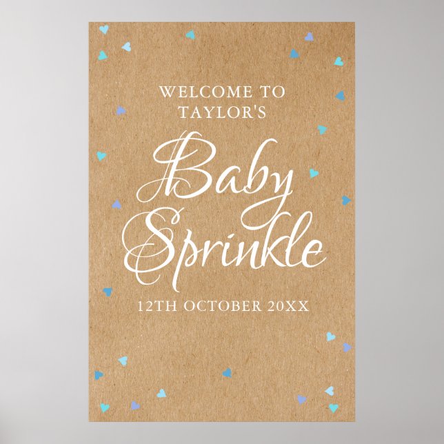 Blue Liebe Hearts Boho Baby Boy Sprinkle Willkomme Poster (Vorne)