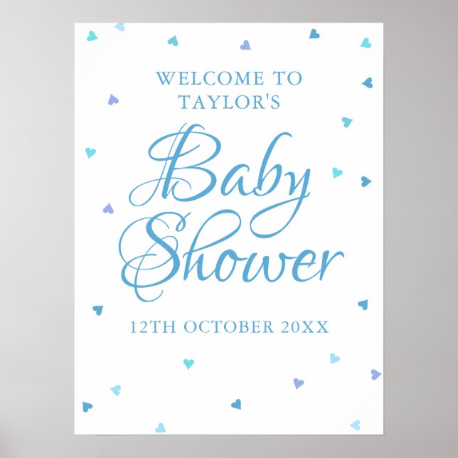 Blue Liebe Hört Babydusche Begrüßungszeichen Poster (Vorne)