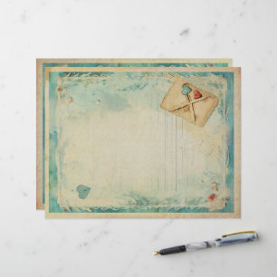 Blue Liebe Letter Vintag Ephemera No1 Briefbogen