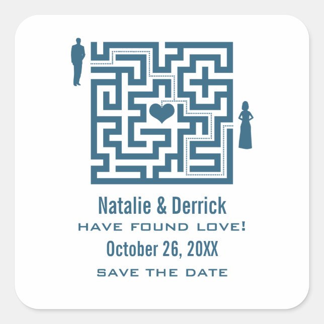 Blue Liebe Maze Save the Date Stickers (Vorderseite)