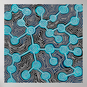 Blue Lifelines Modern Art Abstrakt Patterns Poster