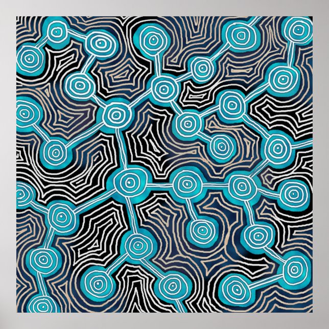 Blue Lifelines Modern Art Abstrakt Patterns Poster (Vorne)