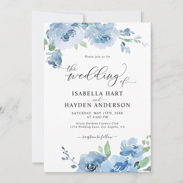 Blue Light Baby Blue All in One QR Code Wedding Einladung (Vorderseite)