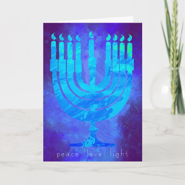 Blue Light Hanukkah Holiday Card mit Menorah Karte (Vorderseite)