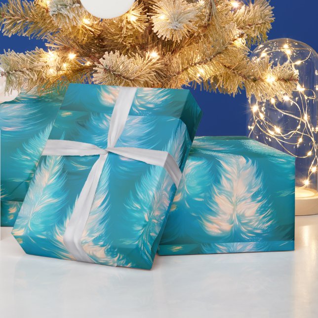Blue Light Trees Moderne Weihnachten Geschenkpapier (Feiertage)