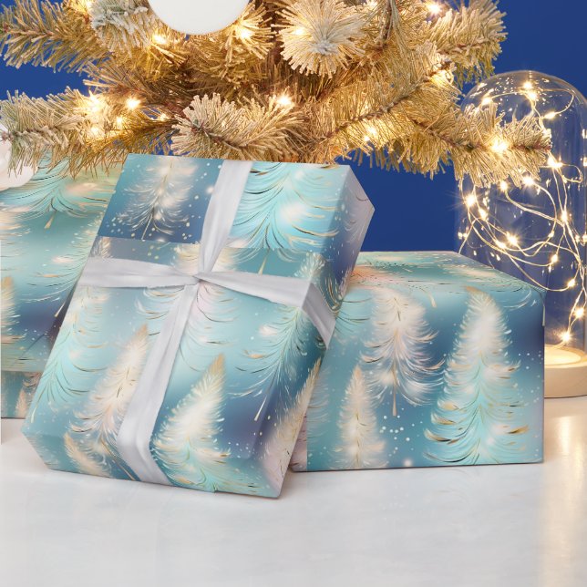 Blue Light Trees Moderne Weihnachten Geschenkpapier (Feiertage)