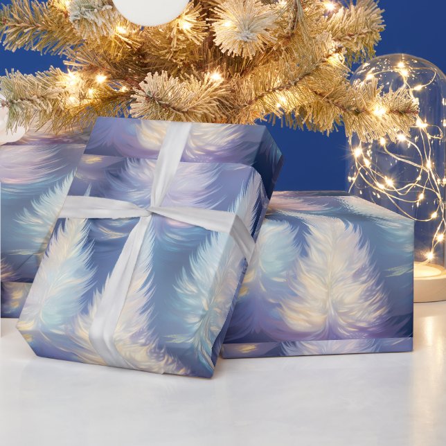 Blue Light Trees Moderne Weihnachten Geschenkpapier (Feiertage)