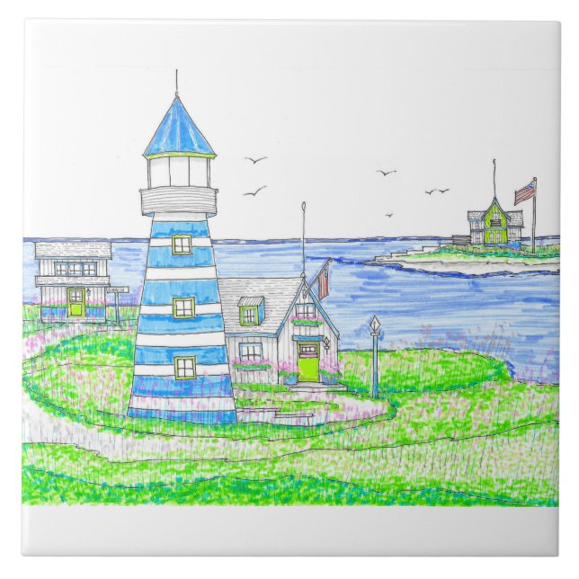 Blue Lighthouse Keramik Tile Fliese (Vorderseite)
