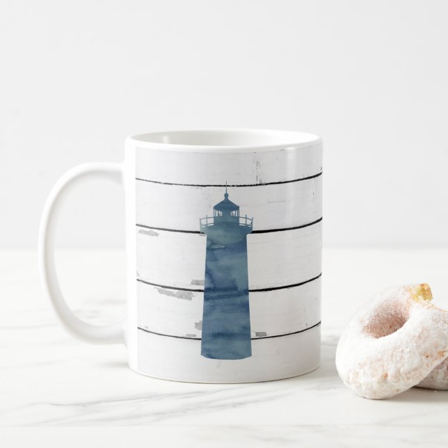 Blue Lighthouse Nautical Shiplap Rustic Kaffeetasse (Mit Donut)