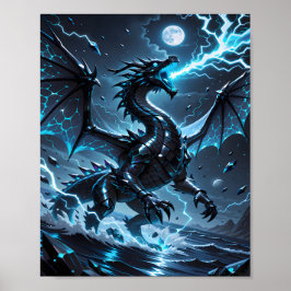 Blue Lightning Black Dragon Storm Fantasy Poster
