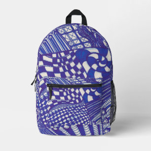 Blue Lila Abstrakt Line Art Doodles Backpack Bedruckter Rucksack