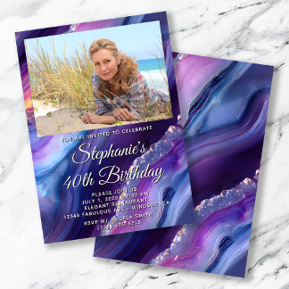 Blue Lila Agate Foto Border 40. Geburtstag Einladung