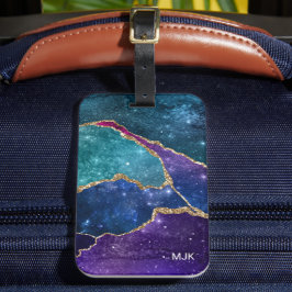Blue Lila Aqua Gold Veins Agate Monogram Gepäckanhänger