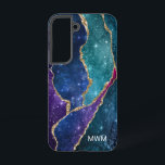 Blue Lila Aqua Gold Veins Agate Monogram Samsung Galaxy Hülle<br><div class="desc">Mit diesem schicken Design mit Ihrem Monogramm und farbenfrohen Blautönen,  lila und Aqua-Agate schützen Sie Ihr Handy stilvoll mit metallischen goldenen Folienadern und funkelnd Sternen.</div>