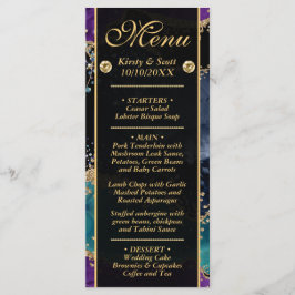 Blue Lila Aquamarin Gold Glitzer Agate Wedding Menükarte