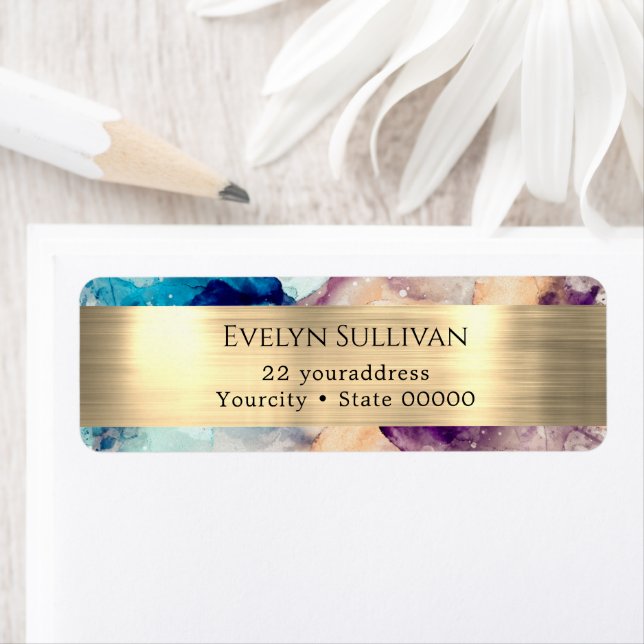Blue lila Aquarell Gold Rücksendeadresse (Insitu)
