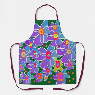 Blue Lila Blume Burst Dk Green Koch Schürze