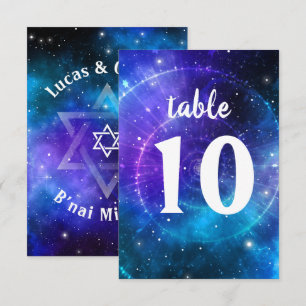 Blue Lila B'nai Mitzvah Galaxy Tischnummer Card