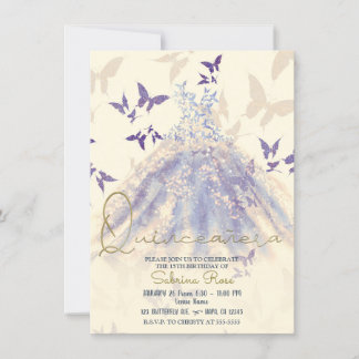 Blue Lila Butterfly Dress Quinceañera Einladung