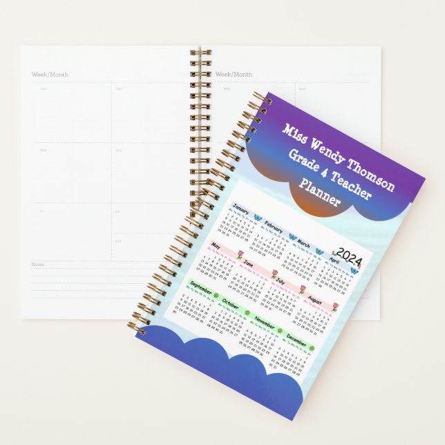 Blue Lila Cloud Teacher Calendar Planer (Anzeige)