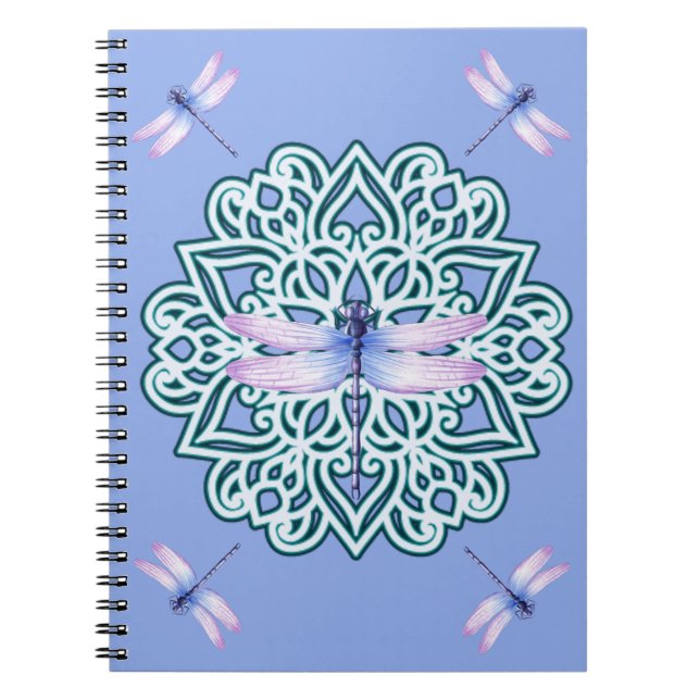 Blue Lila Dragonfly Mandala Notebook Notizblock (Vorderseite)