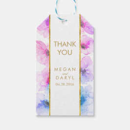 Blue Lila Floral Gold Rahmen Chic Wedding Geschenkanhänger