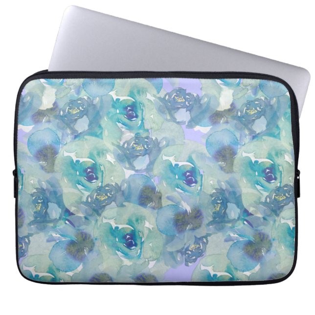 Blue Lila Floral Laptop Sleeve (Vorderseite)