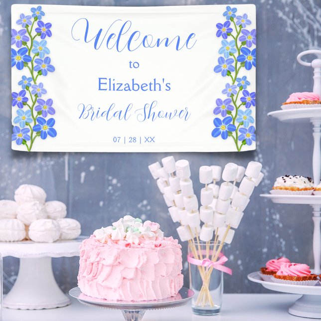 Blue Lila Floral Vergiss-Me-Nots-Brautparty Banner (Blue Purple Floral Forget-Me-Nots Bridal Shower Banner)