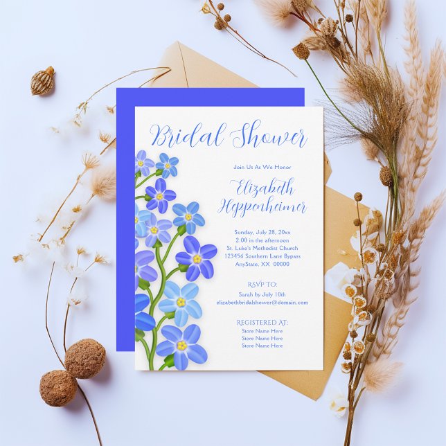 Blue Lila Floral Vergiss-Me-Nots-Brautparty Einladung (Blue Purple Floral Forget-Me-Nots Bridal Shower Invitation)