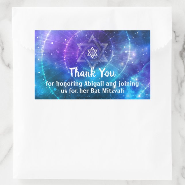 Blue Lila Galaxy Bat Bar Mitzvah Vielen Dank Rechteckiger Aufkleber (Tasche)