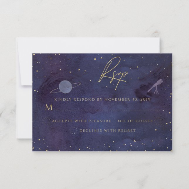 Blue Lila Galaxy Starry Night Celestial Wedding RSVP Karte (Vorderseite)