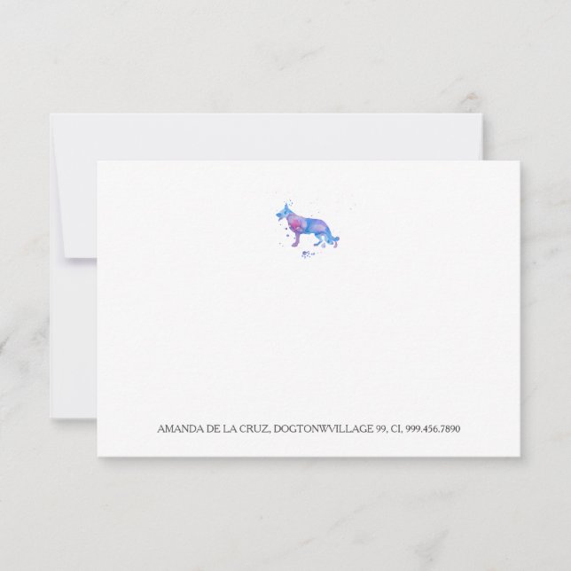 Blue Lila German Shepherd Watercolor Illu (Vorderseite)