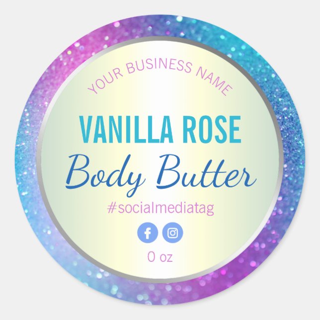 Blue Lila Glitzer Holographic Product Label Runder Aufkleber (Vorderseite)