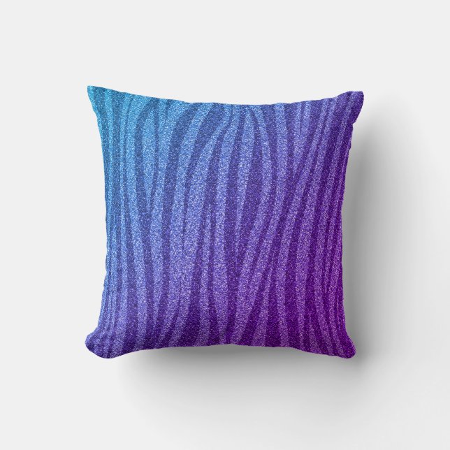 Blue Lila Glitzer Zebra Print Metallic Cushion Kissen (Vorderseite)