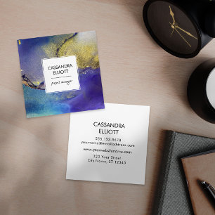 Blue Lila & Gold Alkoholtupfer Flüssigkeit Kunst Quadratische Visitenkarte